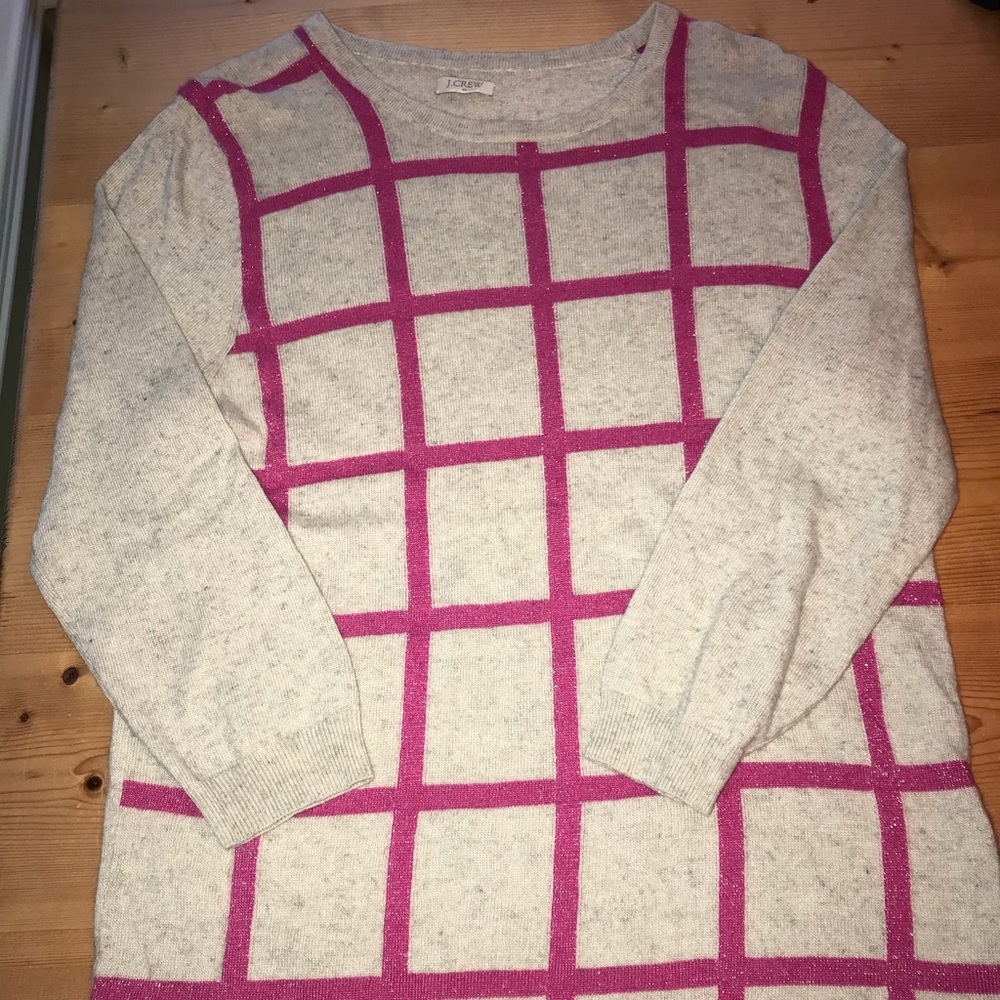 J. Crew light grey sweater with Pink Stripes